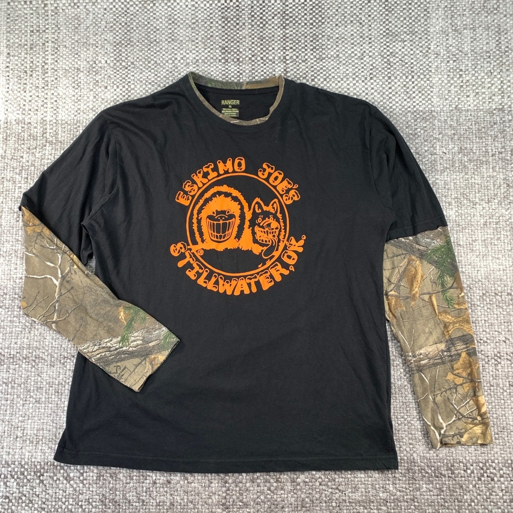 Ranger Eskimo Joes T-Shirt Men XL Black Camo Layered Long Sleeve Stillwater OK